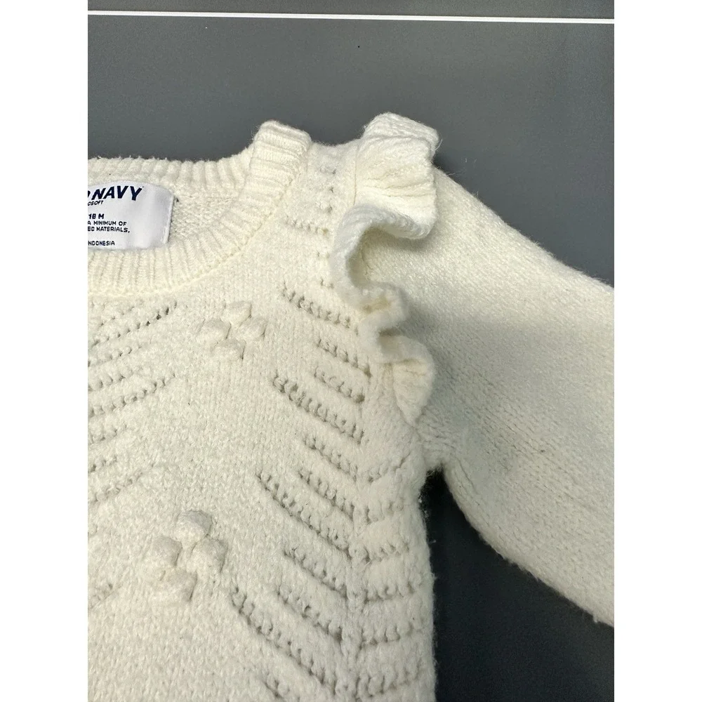 Ivory Knit Sweater Ruffled One Piece Long Sleeve 12-18 M Soft Christmas Outfit